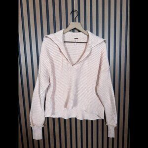Free People Sweater Small Womens Pink Pullover Cable Knit Pop Collar